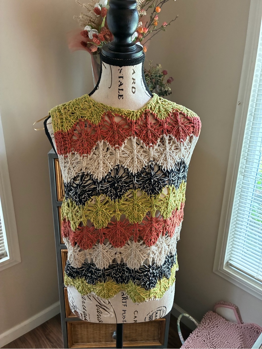 Crochet Striped Sleeveless Tank Top - Multicolor